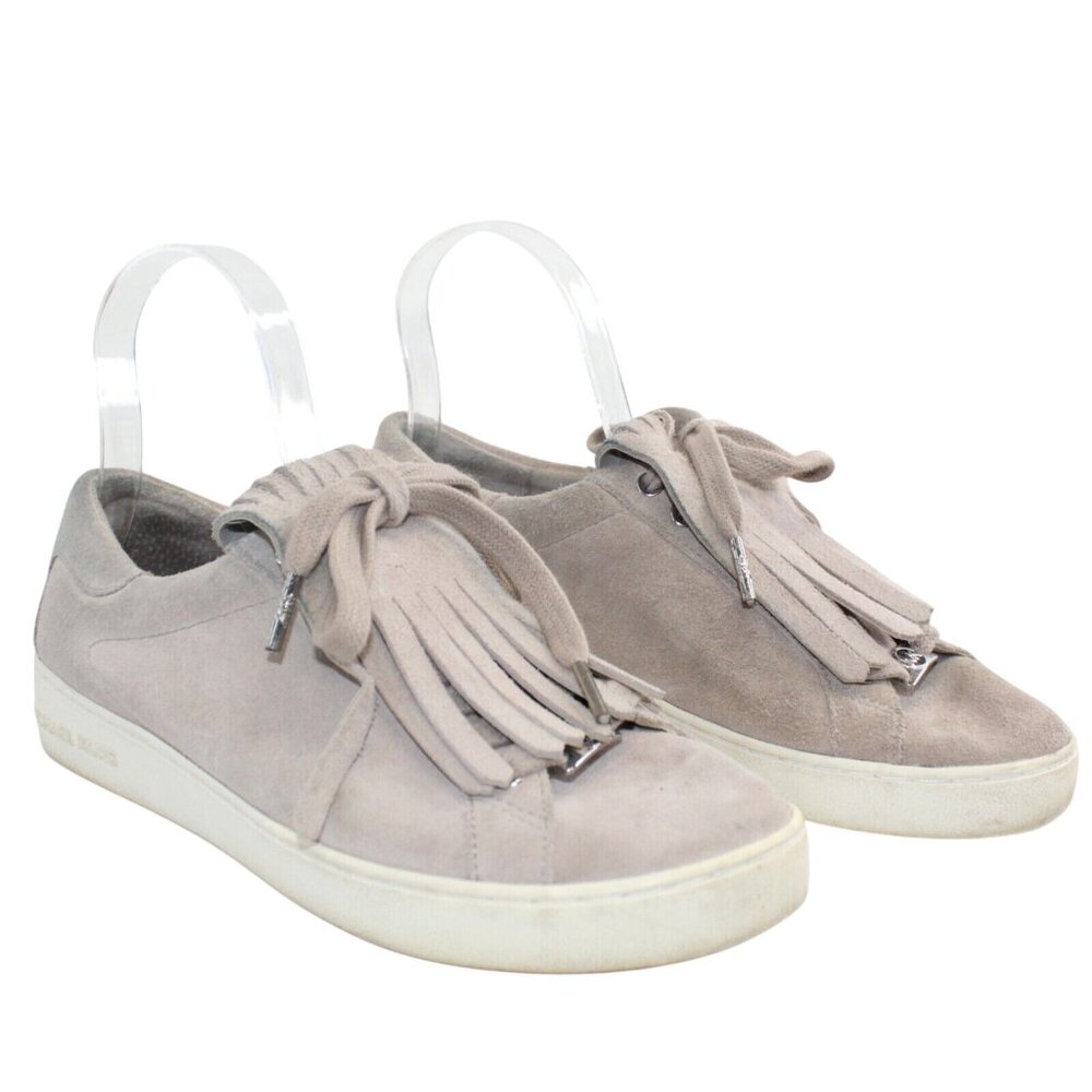 Michael Kors Keaton Kiltie Size 7.5M Beige Leather Suede Lace Up Sneakers Shoes - Picture 2 of 11